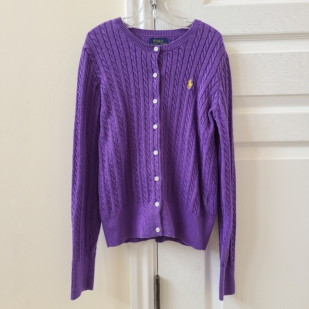 Polo Ralph Lauren Purple Cable-Knit Cardigan